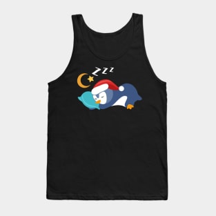 Adorable Christmas Baby Penguin Slepping Stars and the Moon Tank Top